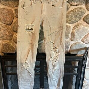 American Eagle Outfitters Light Gray Super Stretch Ripped Jegging Jeans